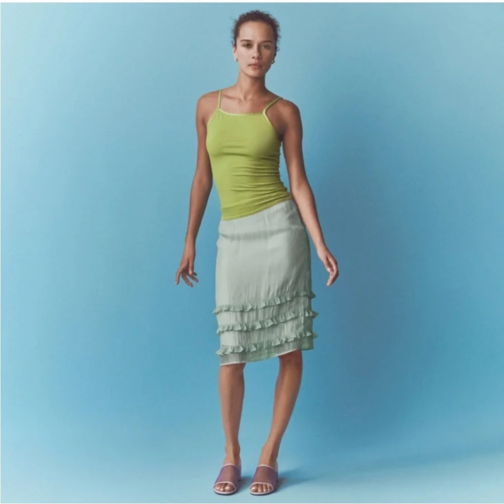 J Crew Skirt 8 Sheer Crinkled Ruffle-Trim Slip Green - Picture 4 of 12